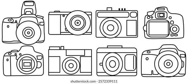 Photo camera icon set. Vector camera photography icon in flat style.