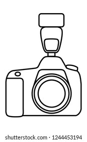 Photo camera icon. Simple line art illustration.