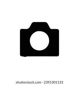 Fotokamera-Symbol. Einfaches Motiv-Ausstellungs-Poster-Hintergrundsymbol. Logo-Design-Element des Fotografen-Studios. Galerie-Schaltfläche. Fotokamera-T-Shirt-Druck. Vektorgrafik für Aufkleber.