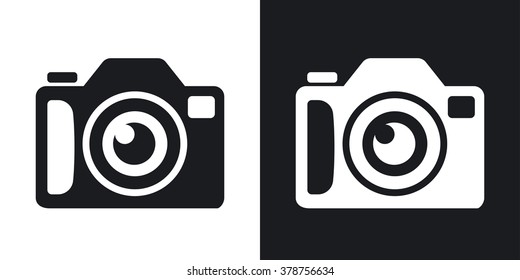 Photo camera icon, stock vector. Two-tone version on black and white background