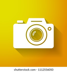 Photo camera icon, technology icon. Long shadow style. Vector icon