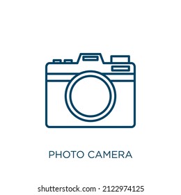 photo camera icon. Thin linear photo camera outline icon isolated on white background. Line vector photo camera sign, symbol for web and mobile