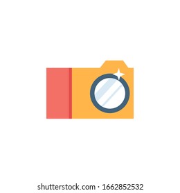 Photo camera icon. Travel thing. Device for film and taking photo. Save the moment. Vector flat illustration isolated on white background.