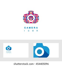 Photo camera icon vector design elements with business card template editable