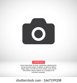 icono de la cámara fotográfica. Vector Eps 10 . Equipo digital Lorem Ipsum de diseño plano