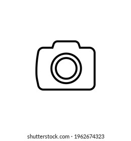 Ilustración vectorial de icono de cámara fotográfica. Símbolo lineal con contorno fino. El espesor se edita. Estilo minimalista.