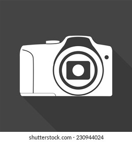 photo camera icon - vector illustration with long shadow isolated on gray 