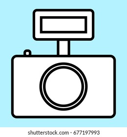Photo camera icon vector illustration. Linear symbol with thin outline. The thickness is edited. Minimalist style. Exclusive quality of execution in material design.