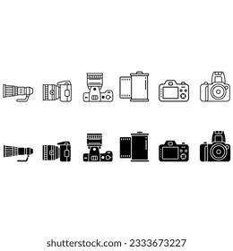 Photo camera icon vector set. Photography studio illustration sign collection. film symbol.
