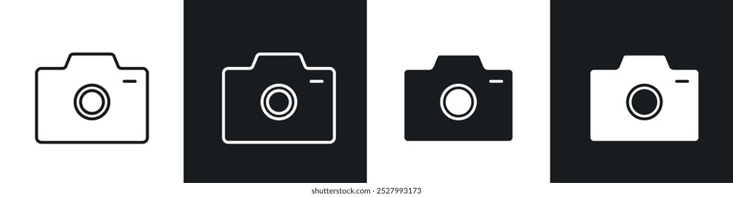ícone da câmera fotográfica ícone de vetor definir estilo preto preenchido e contornado.
