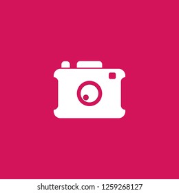 Photo camera icon vector. Photo camera sign on pink background. Photo camera icon for web and app