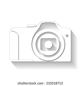 photo camera icon - white vector illustration with shadow