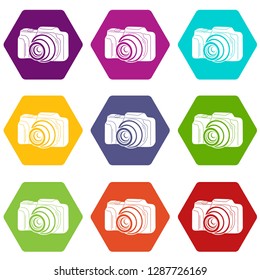 Photo camera icons 9 set coloful isolated on white for web