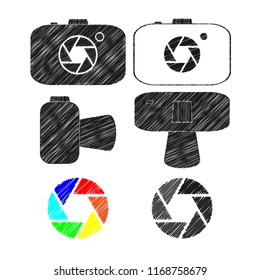 Photo camera icons. Flat design camera icons. Digital application pictogram. Doodle design illustration. Abstract camera logo. Vector logotype design