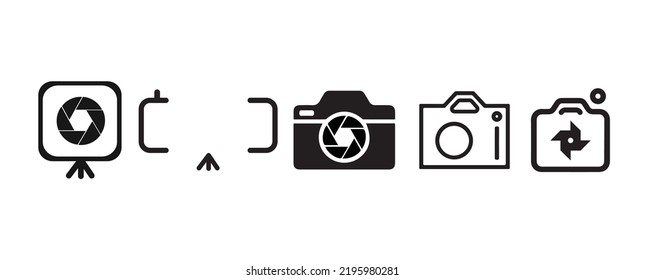 Juego de iconos de la cámara fotográfica. Iconos de cámara en estilo plano para fotografía en fondo blanco. Ilustración vectorial.	
