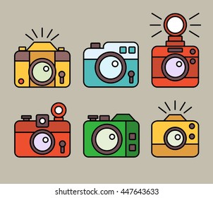  Photo camera icons set. Flat design vector.