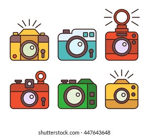  Photo camera icons set. Flat design vector.