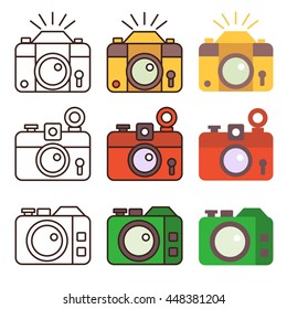 Photo camera icons set. Flat design vector.