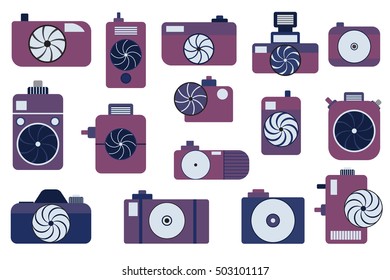 Photo camera icons set in flat style. Flat design vector stylish illustration with modern colors. Isolated on stylish background.