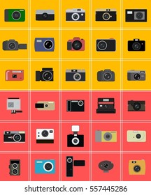 Photo camera icons set in flat style