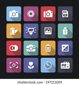 Photo camera icons with shadow, vector.