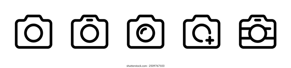 Iconos de cámara fotográfica. Ilustración vectorial de la cámara fotográfica. Conjunto de iconos de cámara