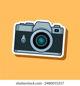 Ilustración de cámara fotográfica. Pegatina de Vector.