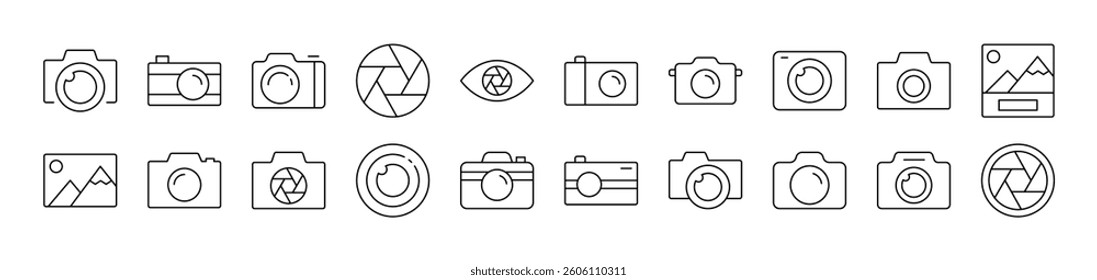Photo Camera and Image Outline Image Collection. Editable Stroke. Perfect for Infographics, Articles, Books, Flyers, Banners
