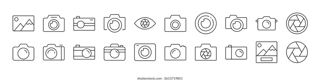 Photo Camera and Image Outline Icon Collection. Editable Stroke. Perfect for Infographics, Articles, Books, Flyers, Banners