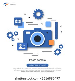 Cámara de la foto, ilustración plana del concepto del Vector del estilo de la producción de la Imagen