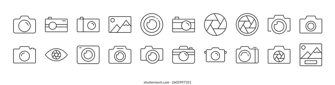 Photo Camera and Image Related Line Icon Collection. Editable Stroke. Perfect for Infographics, Articles, Books, Flyers, Banners