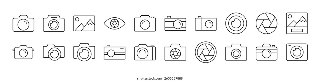 Photo Camera and Image Simple Icon Collection. Editable Stroke. Perfect for Infographics, Articles, Books, Flyers, Banners