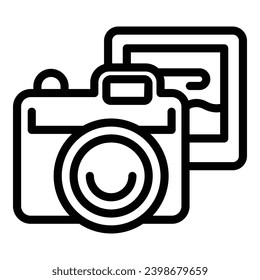 Photo camera images icon outline vector. Professional photographic device. Visual pictures capturing