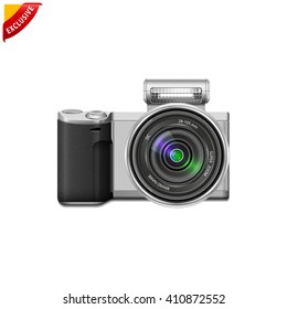 photo camera isolated, photo camera icon, vector digital camera