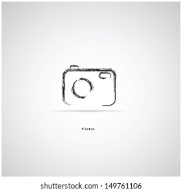 photo camera isolated on white background painted with chalk