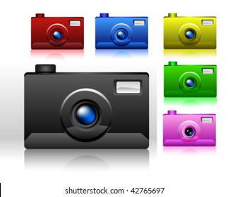 Photo camera isolated on white. Includes different colours of the camera