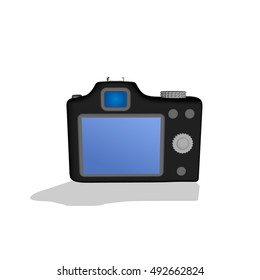 Photo camera. Isolated on white background. 3d Vector illustration.Back view.