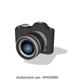 Photo camera. Isolated on white background. 3d Vector illustration.