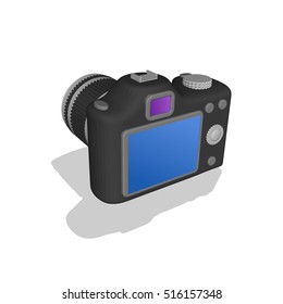 Photo camera. Isolated on white background. 3d Vector illustration.