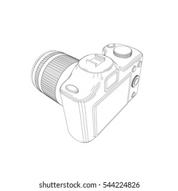 Photo camera. Isolated on white background.  Vector outline illustration.