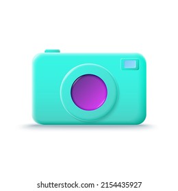 Fotokamera mit Objektiv und Taste. 3D-Vektorsymbol. Cartoon minimaler Stil.