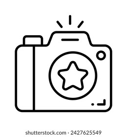 Photo camera with lens and button showing concept icon of photography in trendy style