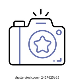 Photo camera with lens and button showing concept icon of photography in trendy style