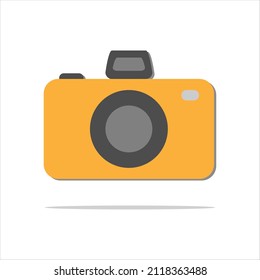 Photo camera with with lens and button. Vector icon. Cartoon minimal style.