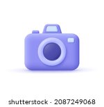 Photo camera with with lens and button.3d vector icon. Cartoon minimal style.