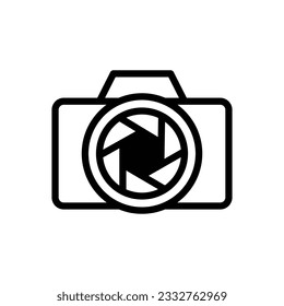 Cámara fotográfica con vector de icono de línea de imagen de captura de lente. Pictograma de contorno de ilustración vectorial para interfaz infográfica o gráfico de diseño.