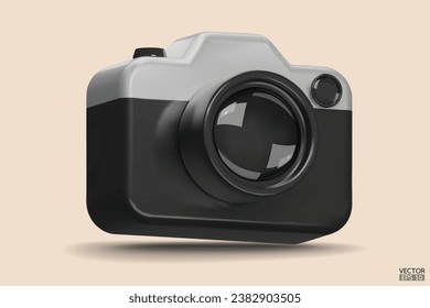 Photo camera with lens. Camera icon. Modern simple snapshot photography sign. 3d vector illustration.