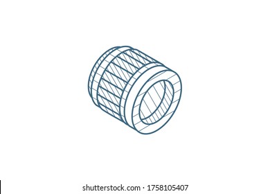 photo camera lens, optical isometric icon. 3d vector illustration. Isolated line art technical drawing. Editable stroke