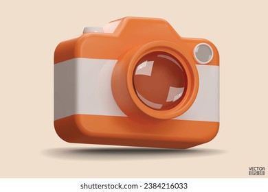 Photo camera with lens. Orange Camera icon. Modern simple snapshot photography sign. 3d vector illustration.