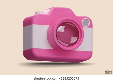 Fotokamera mit Objektiv. Pink Camera Symbol. Modernes, einfaches Foto-Foto-Zeichen. 3D-Vektorgrafik.